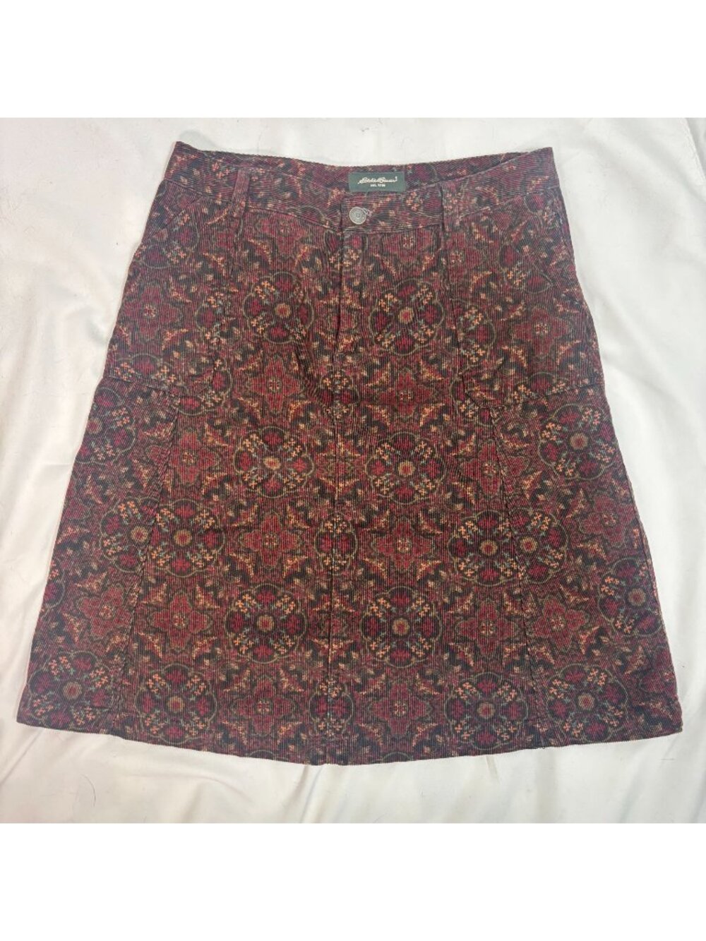 Vintage Eddie Bauer Floral Corduroy Pencil Skirt Size 4 Boho Cottagecore 90s